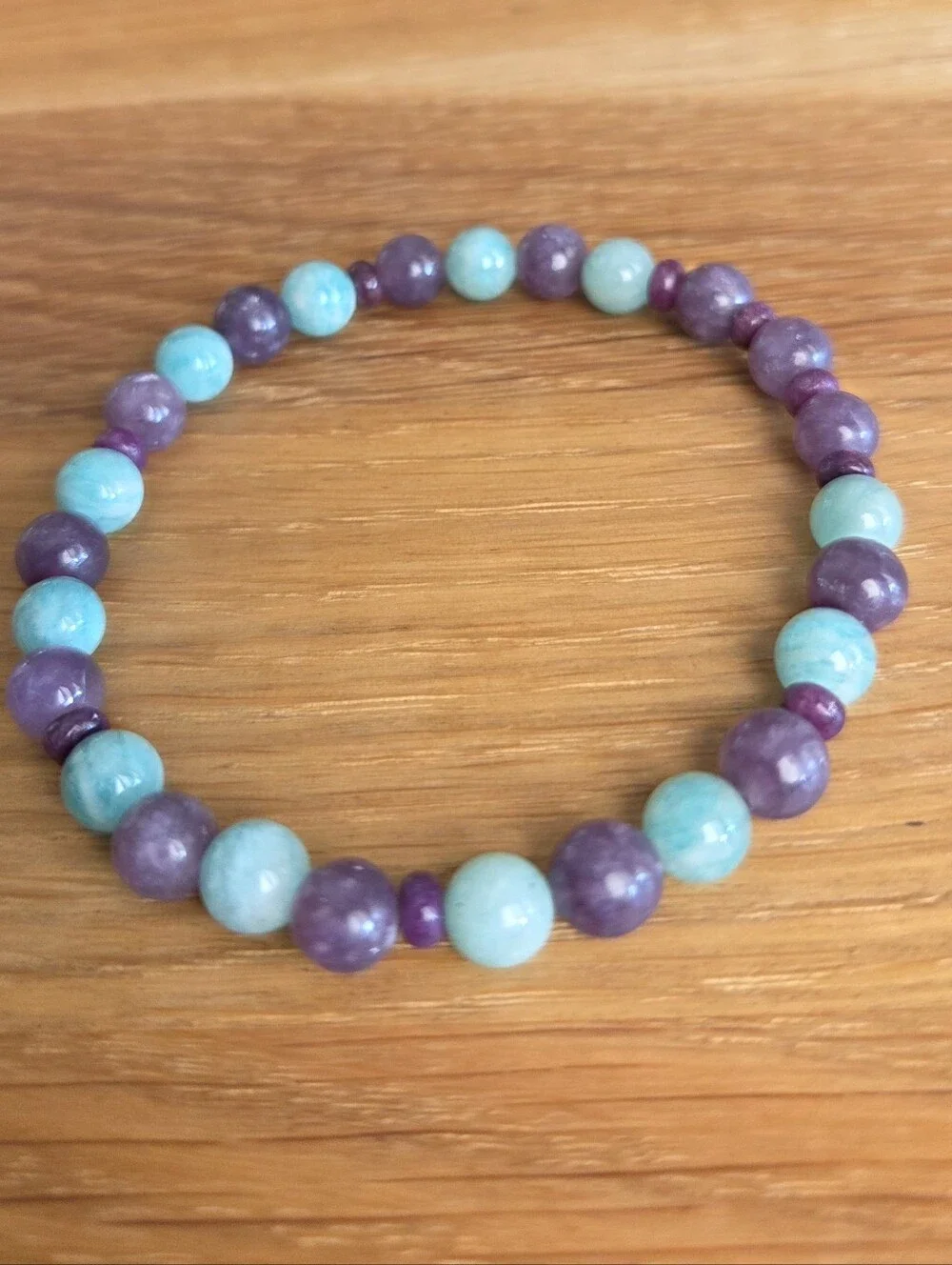 Lepidolite & Amazonite Beaded Stretch Bracelet | Handmade
